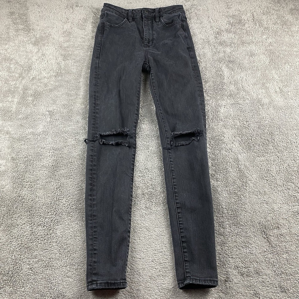 American Eagle Stretch Jeans Womens Size 2 Regular Black Super Hi Rise Jegging
